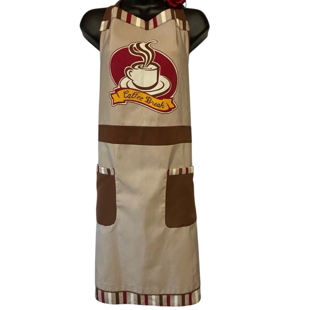 Mainstays Bibbed apron coffee break ties at neck & waist BROWN TAN EUC